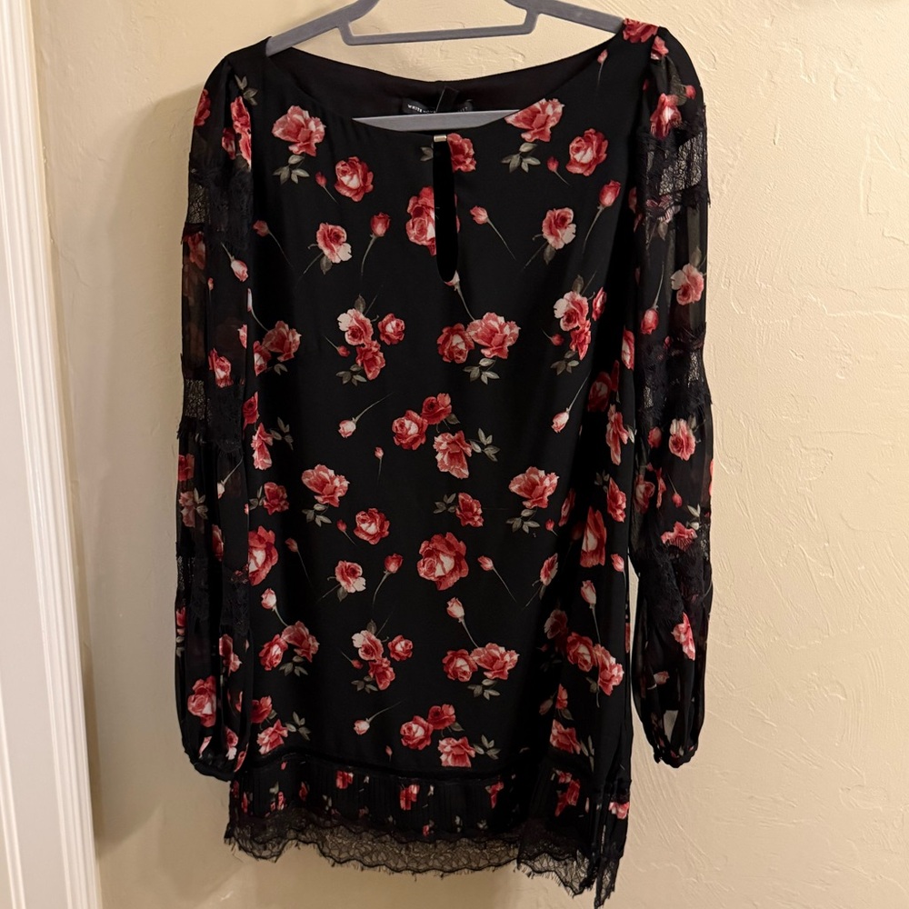 WHBM Floral long sleeve feminine elegant Black and Red Women's mini Dress